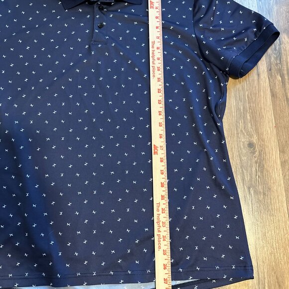 Men’s Navy Blue Polo Shirt Small White Print Short Sleeve Golf Casual Top Sz XL - Picture 4 of 6